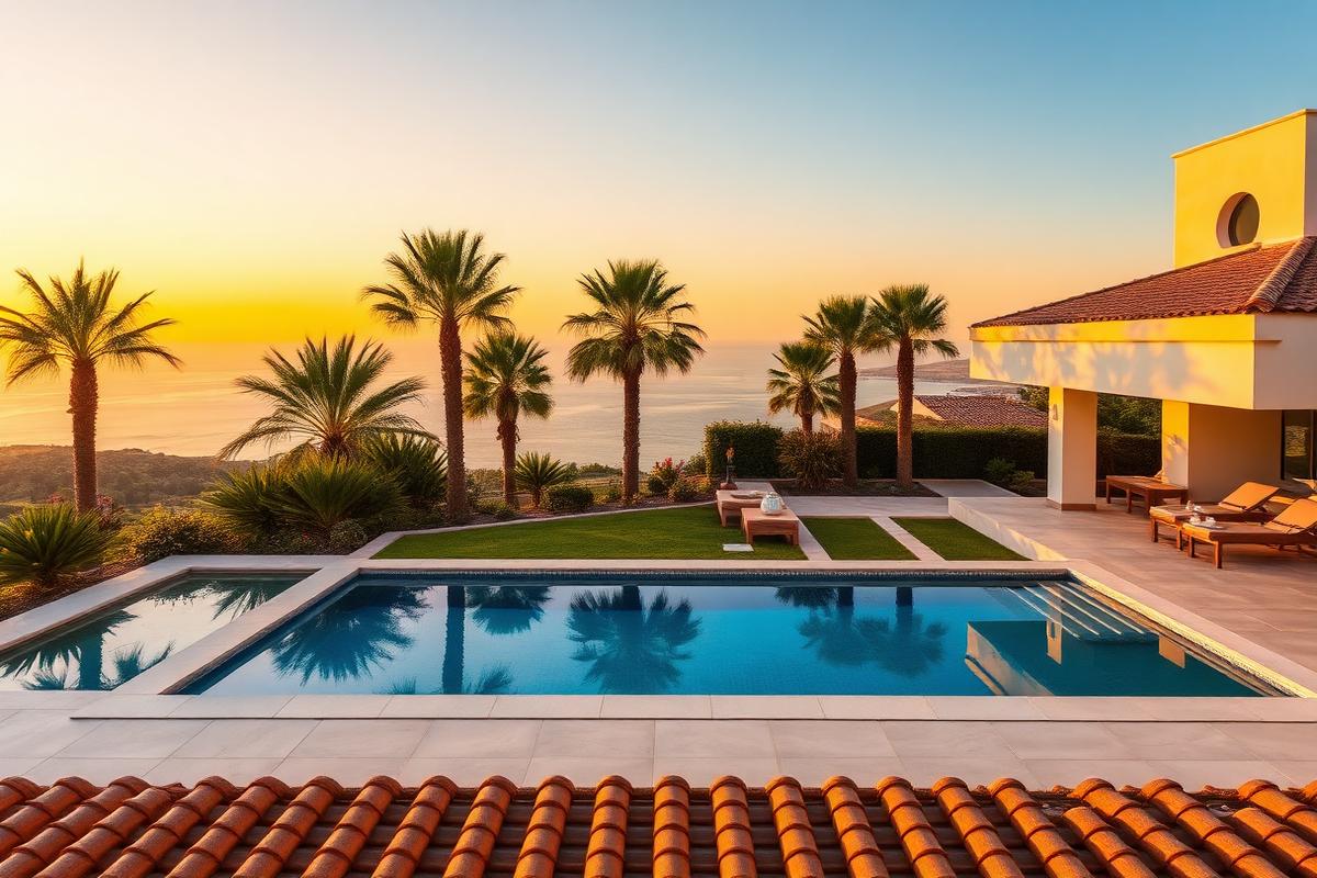 Privát medencés villa Andalúziában, naplementében
